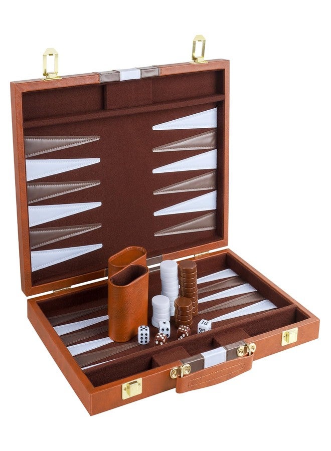 RERIVER Backgammon Set 2 Players Classic Backgammon Sets for Adults Board Game with PU Leather Case Portable and Travel Backgammon Set (Brown, 15inch) - Image 1